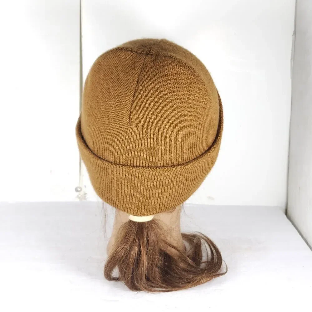 Carhartt Youth One Size Brown Ribbed knit Logo Pull On Cuffed Beanie Hat